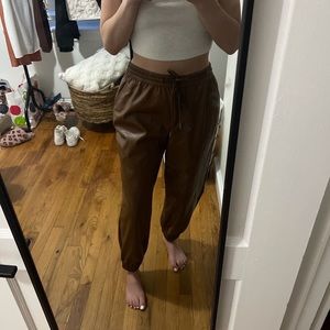 Brown Faux Leather joggers